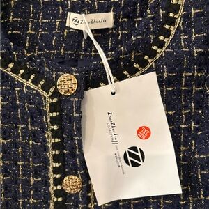ZhuZhuJia Navy and Gold Tweed Jacket